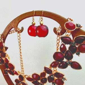 Burgundy & Gold Tone Jewelry Lot NY Acrylic Statement, Art Glass Earrings